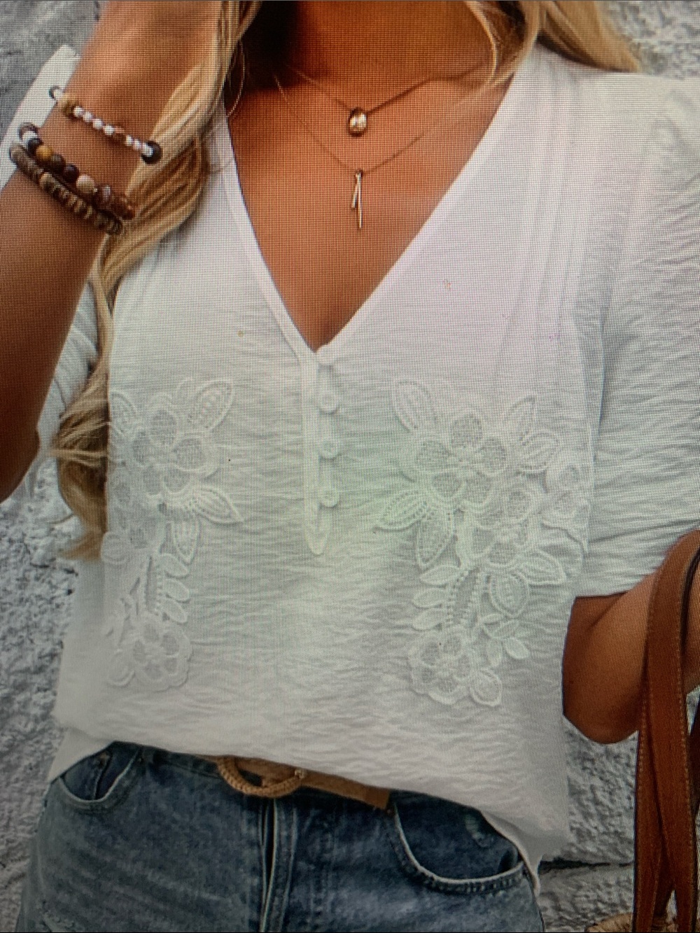 Women's White Embroidered V-Neck Top - Picture 4 of 5